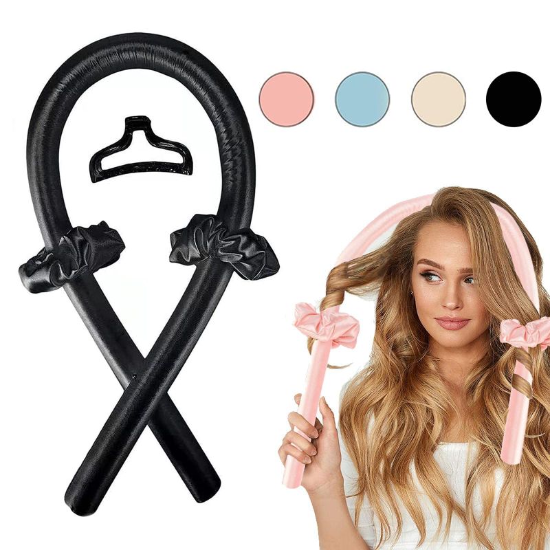 Photo 1 of Heatless Hair Curler,Rubber Heatless Curling Rod Headband for Long Hair to Sleep in Overnight for Women Soft Wave DIY Hair Rollers Styling Tool- Black-2 PACK 