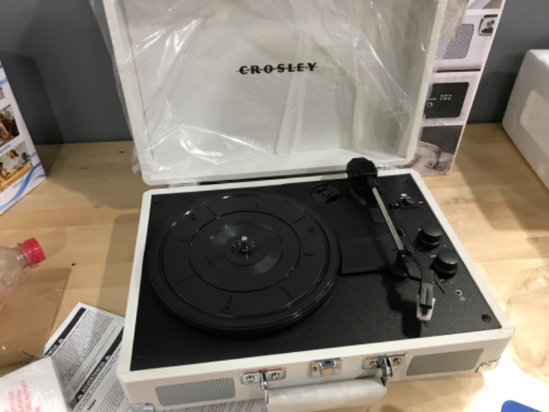 Photo 7 of Crosley CR8005F-WS Cruiser Plus Vintage 3-Speed Bluetooth in/Out Suitcase Vinyl Record Player Turntable, White Sand Bluetooth In/Out White Sand