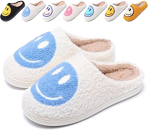 Photo 1 of Cute Smile Face Slippers for Women and Men,Soft Plush Comfy Warm Couple Slip-On House Happy Face Slippers For Winter Indoor Outdoor Smile Slippers Non-slip Fuzzy Flat Slides
size: 41-42