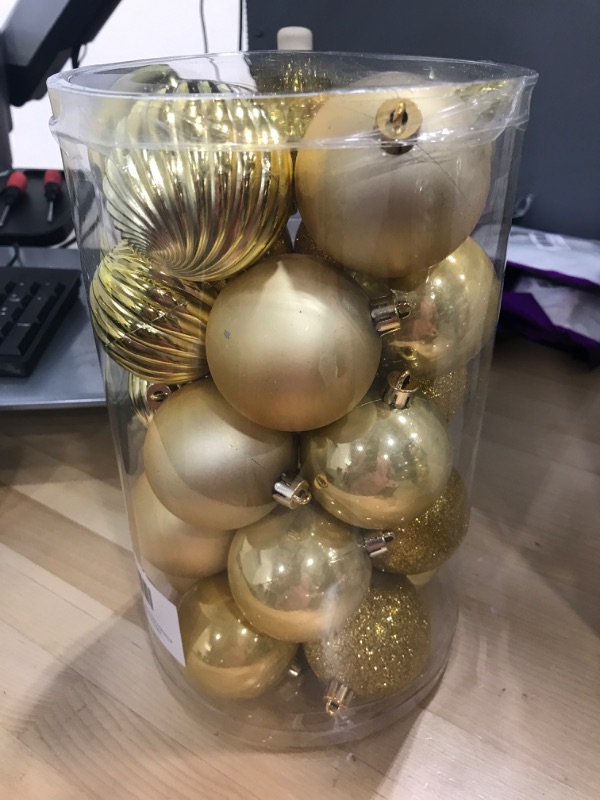 Photo 2 of 2.36" Gold Christmas Balls Ornaments 25 Pcs Shatterproof Christmas Ornaments Set Small Halloween Gold Ornaments for Christmas Tree Holiday Party Gold 2.36"/25pcs