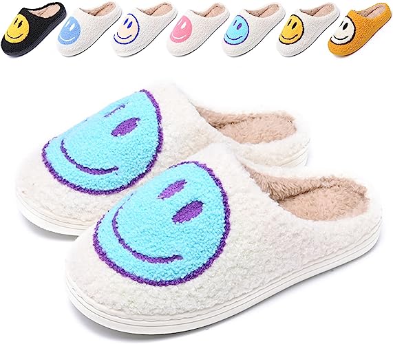 Photo 1 of Cute Smile Face Slippers for Women and Men,Soft Plush Comfy Warm Couple Slip-On House Happy Face Slippers For Winter Indoor Outdoor Smile Slippers Non-slip Fuzzy Flat Slides
size: 9.5 men. 