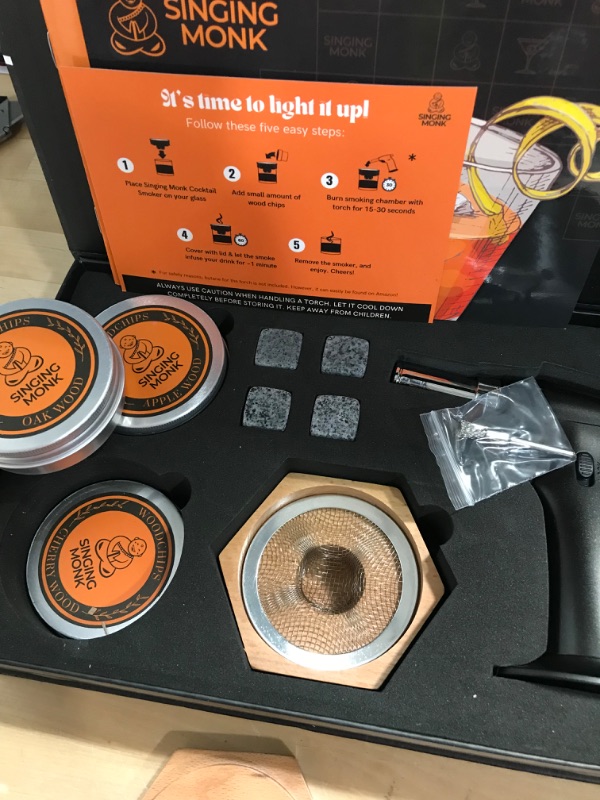 Photo 1 of Singing Monk Cocktail Smoker Kit with Torch - 12-Piece Whiskey Smoker Kit with Hexagon Smoker, 4 Smoking Wood Chips Flavors, 4 Stone Ice Cubes, Recipe Book,...