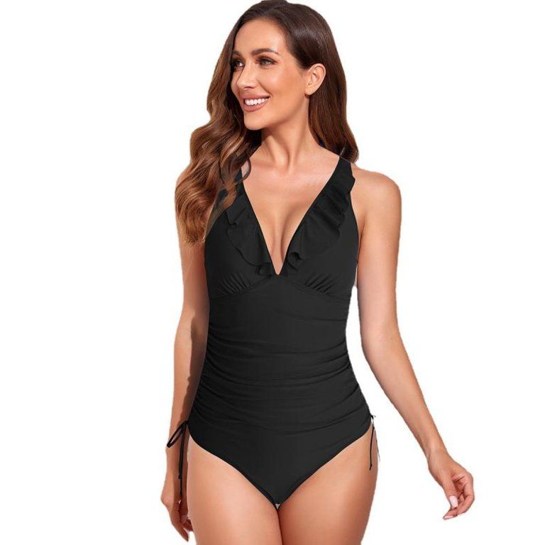 Photo 1 of *DIFFERENT FROM STOCK PHOTO* ERASHE Women's One Piece Swimsuit Tummy Control V Neck Ruffle Bathing Suits Size M