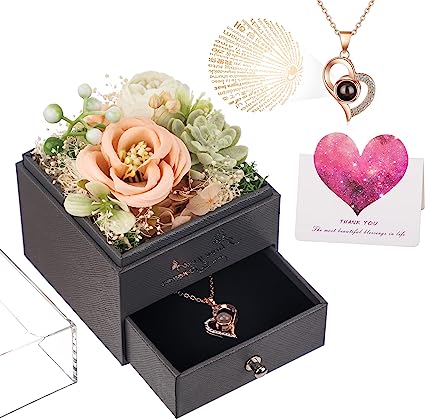 Photo 1 of FLOWERS Valentines Day Box Gifts for Mom Wife Her, Grandma Mothers Day Box Gift for Women Mom with Beautiful Necklace, Special Birthday Gifts for Mom Women, Anniversary Floral Gifts for Girlfriend Her
