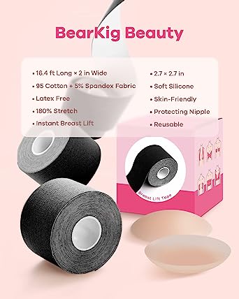 Photo 1 of Boob Tape, 3 Pcs Boobytape for Breast Lift, Cuttable Breast Tape Lifting for Large Breast with Tape Scissors, Waterproof & Sweatproof Nipple Tape for A-G Cup Large Breasts-3 PACK 