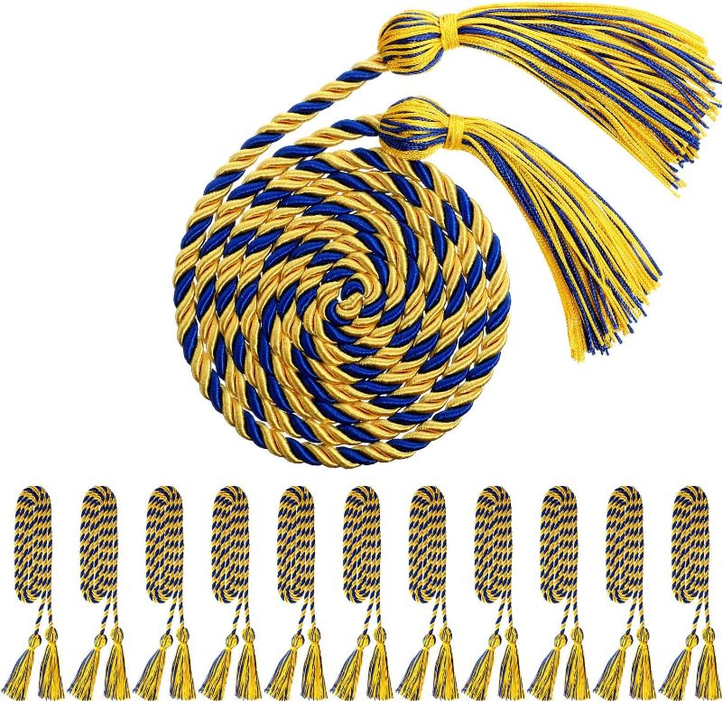 Photo 1 of 12 Pieces Gold Honor Cord Graduation Tassel Honor Cord for Grad Days and Student (Blue and Gold)
