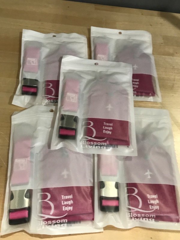 Photo 2 of BLOSSOM LIVING 2 Luggage Tags for Suitcases & 1 Adjustable Travel Bag Strap Set - Unique Luggage Identifiers with Privacy Protection Cover - Pink Pack of 5