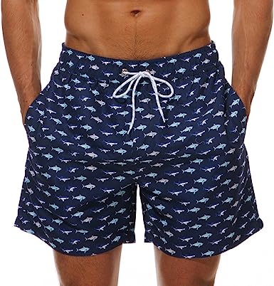 Photo 1 of biwisy mens swim trunks quick dry beach shorts mesh Blue Fish