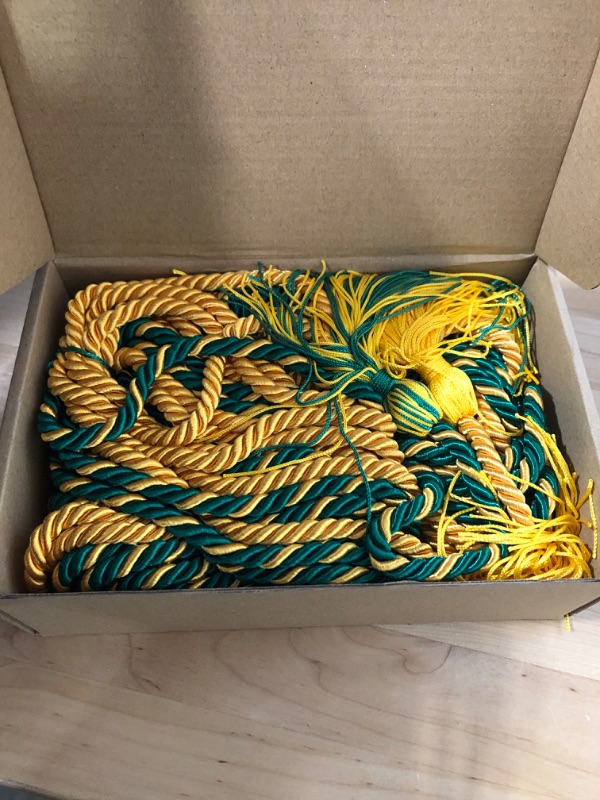 Photo 2 of Berlune 12 Pcs 2023 Graduation Honor Cords Class of Honor Cords with Tassel Graduation Party Favor Gifts Graduation Cord for Grad Days and Graduation Student (Green, Gold)
