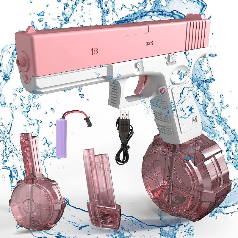 Photo 2 of 2023 Electric Water Gun - 450+60cc Squirt Guns Water Blaster Toy Graduation Birthday for Adults Kids Summer Swimming Pool Party Beach Outdoor Activity (Drum) pink 