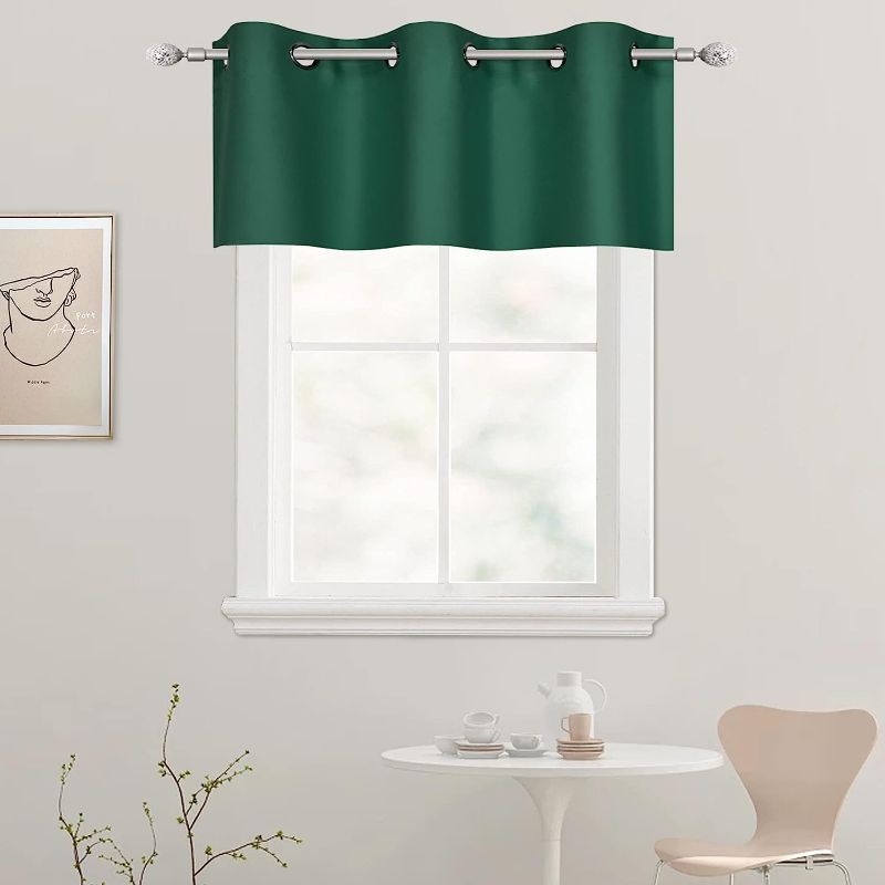 Photo 1 of DECOVSUN Dark Hunter Green Valances for Windows 42X18 Inches Blackout Thermal Insulated Valance with Grommet Top for Kitchen Living Room Short Straight Drape Valance for Bedroom Kids Room 1 Panel
