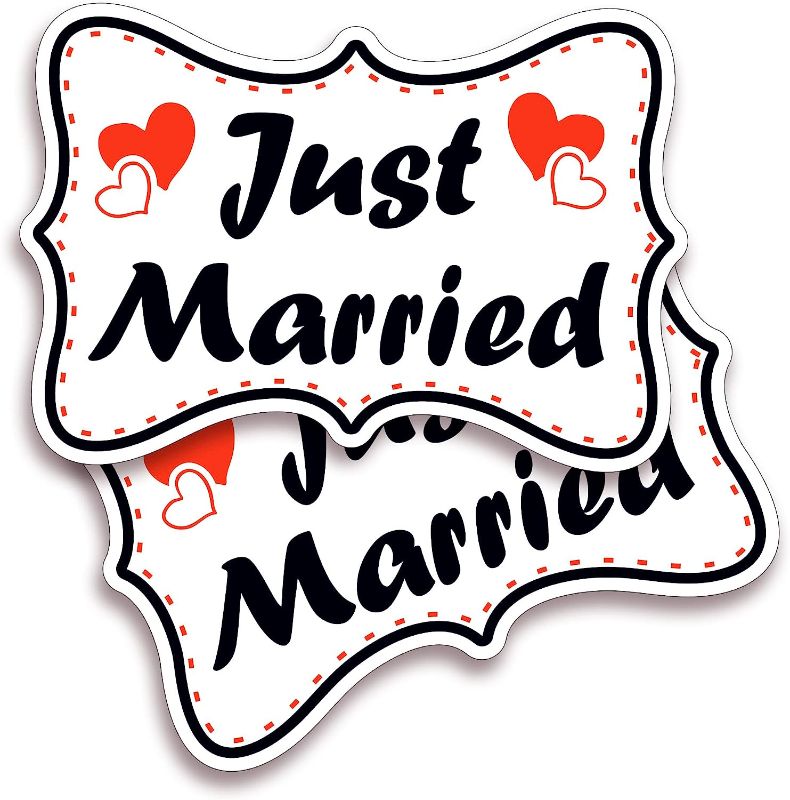 Photo 1 of 2 PC Just Married Car Decorations Magnet 12 x 8 Honeymoon Rear Tailgate Car Magnet Wedding Car Decor Just Married Sign for Car Door Refrigerator
