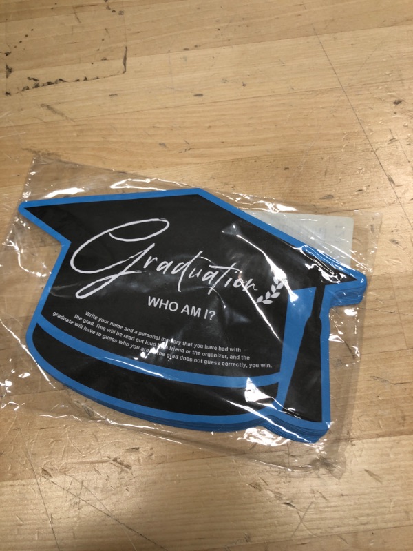 Photo 1 of Graduation Party Game Cards, Graduation Who am I Game Cards, Grad Celebration Party Supplies for College Senior School, Easy Funny Graduation Game suit Every People, 20 Cards-blue