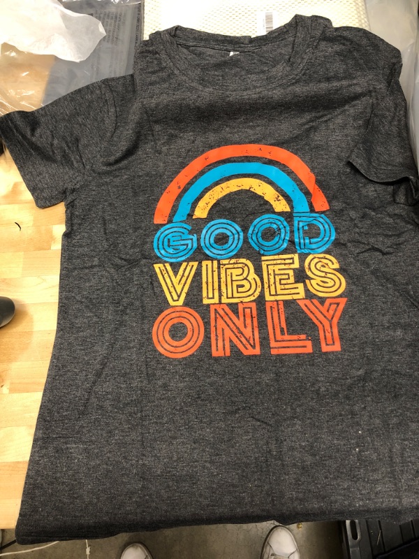 Photo 1 of MAXIMGR Women Good Vibes Only T Shirt Bleached Vintage Summer Vibes Shirt Rainbow Graphic Tee Tops M