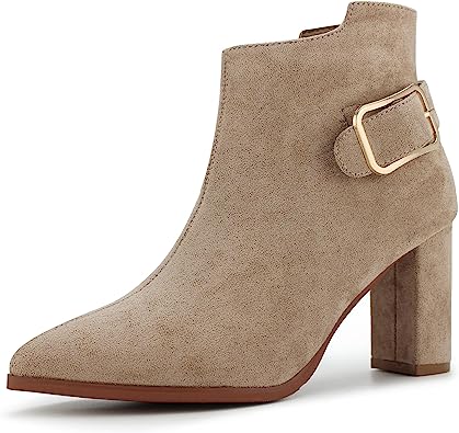 Photo 2 of Hawkwell Women's Pointed Toe Side Zipper Slip on Chunky Heel Booties