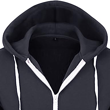 Photo 2 of JEShifangjiusu Men'S Hoodie Fleece Zip-Front Sweatshirt Loose Drawstring Cotton Cardigan Solid Color Long Slee