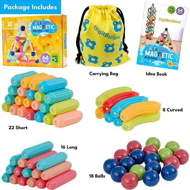 Photo 1 of 
BrainSpark 64PCS DigitBuilders, Fun & Educational Magnetic Building Sticks and Balls for Kids STEM Learning, Montessori Preschool Toys