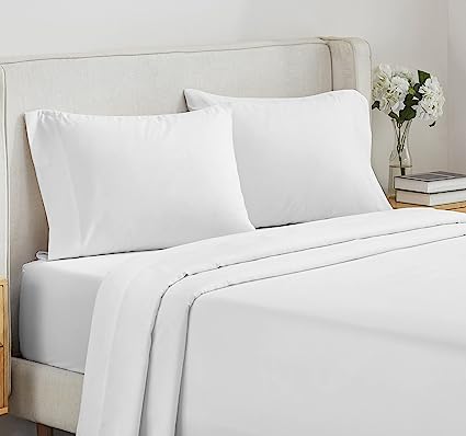 Photo 3 of 100% Cotton Sheet Set - 400 Thread Count King Size Sateen Sheets - 4 Piece Long Staple Cotton Bedding Set with 16" Elasticized Deep Pocket - Silky, Soft, Breathable Luxury Sheets (White)