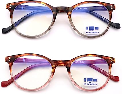 Photo 1 of GINGEREYE Fake Round Eyeglasses for Men Women 2 Pack Blue Light Blocking Glasses Fashion Frame W/Spring Hinge Computer Gaming Eyewear Non Prescription
