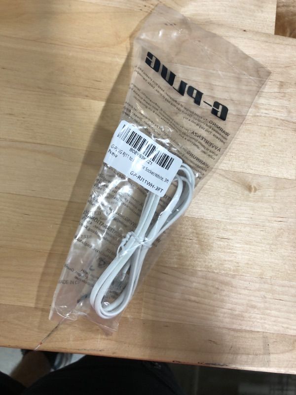 Photo 1 of G-PLUG 3FT RJ11 Cable Phone Cord for Landline & Telephone Cord for RJ11 to RJ11 Devices – Smooth, Clear Connections & Optimum Quality – Durable Phone Cable with 4 Gold-Plated Contact Pins (White) 3ft White