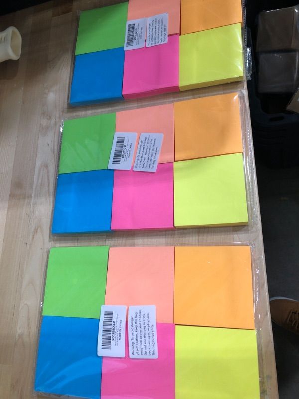 Photo 1 of Teskyer 600 Sheets Sticky Notes, 3x3 Inch, 6 Pads Strong Adhesive Self-Stick Notes, 6 Bright Colors, 100 Sheets/Pad Yellow, Orange, Green, Pink, Blue, Purple Unlined