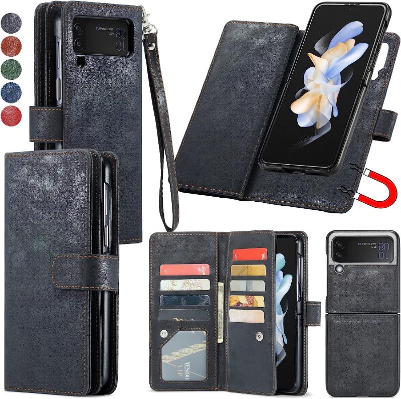 Photo 2 of Varikke Z Flip 4 Case, Samsung Z Flip 4 Case Wallet Powerful Magnetic Detachable, Durable PU Leather Wristlet Removable Wallet Case for Samsung Galaxy Z