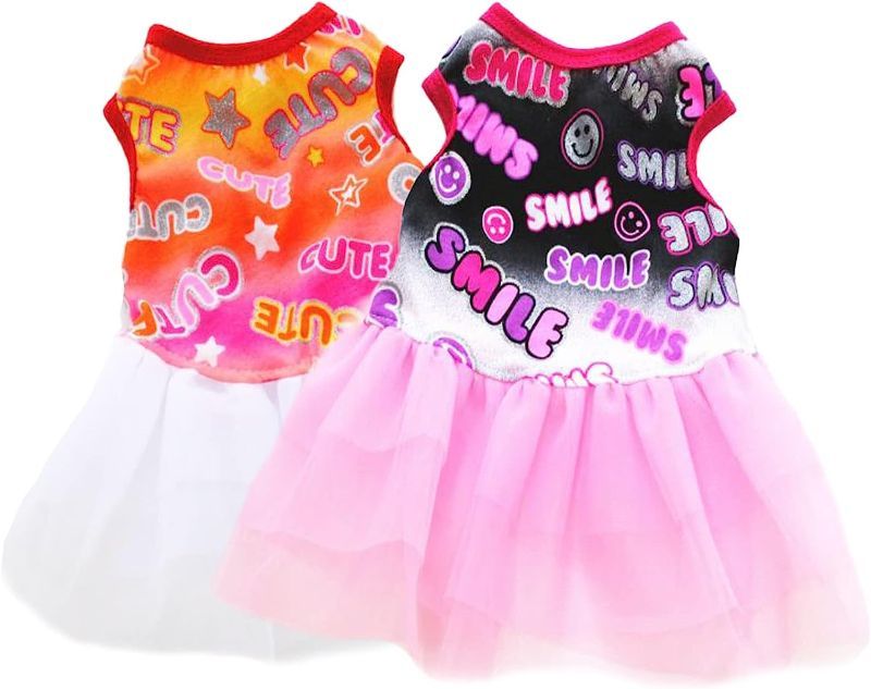 Photo 1 of 2 Pieces Girl Dog Dresses for Small Dogs Cute Chihuahua XS Princess Dress Puppy Yorkie Skirts Puppy Vest Dress Teacup Dog Summer Clothes Dog Birthday Outfit XSMALL