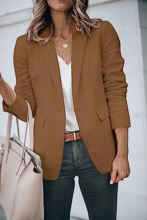 Photo 1 of ( SIZE- XXL ) ( COLOR - BROWN ) Cicy Bell Womens Casual Blazers Open Front Long Sleeve Work Office Jackets Blazer

