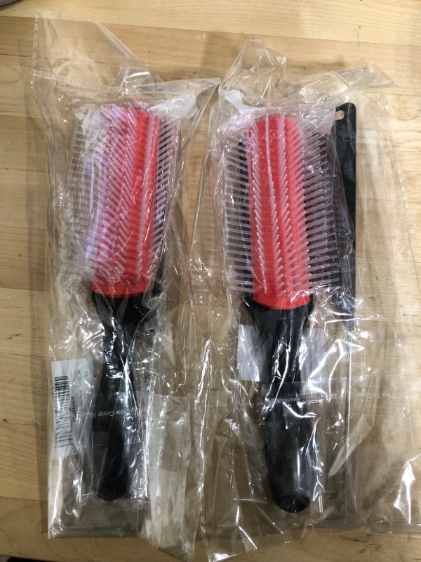Photo 2 of ( 2 PACK ) 2 Pieces Hair Brush Comb Set, 9-Row Cushion Nylon Bristle Curly Hair Detangling Styling Brush