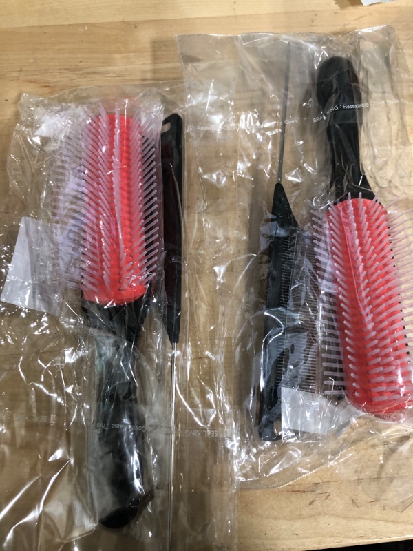 Photo 2 of ( 2 PACK ) 2 Pieces Hair Brush Comb Set, 9-Row Cushion Nylon Bristle Curly Hair Detangling Styling Brush