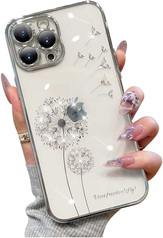 Photo 1 of **BUNDLE 2 pack** 

2 - Casechics Compatible with iPhone Case,Glitter Bling Sparkly Crystal Rhinestone Diamond Dandelion Flower Floral Electro Plated Edge Clear Soft Shockproof Cover Phone Case (White,iPhone 14 Plus)