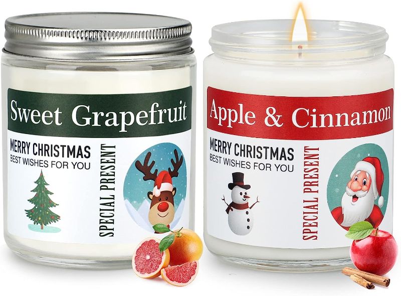 Photo 1 of ***BUNDLE 2 pack***

2 - Christmas Candles Gifts for Women, Apple Cinnamon & Sweet Grapefruit Scented Candles for Home Scented, 2 Pack 7.1oz Soy Wax Candle Set for Christmas Decorations, Christmas Gifts for Mom, Wife, Grandma Christmas - 2 Pack