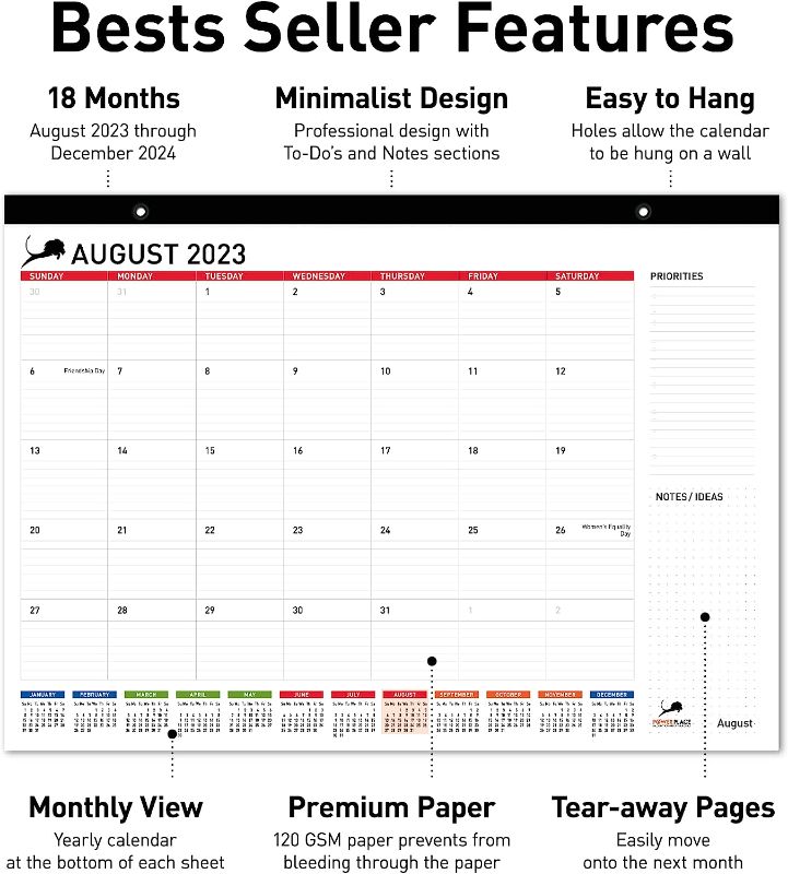 Photo 1 of Desk Calendar 2023-2024 – Large Desktop Calendar Pad for Office or Home – Big Monthly Calendar 17" x 12" for Work with To-Do List & Notes | Calendar for Teachers, Student, Classroom (Runs 18 Months August 2023 - December 2024)