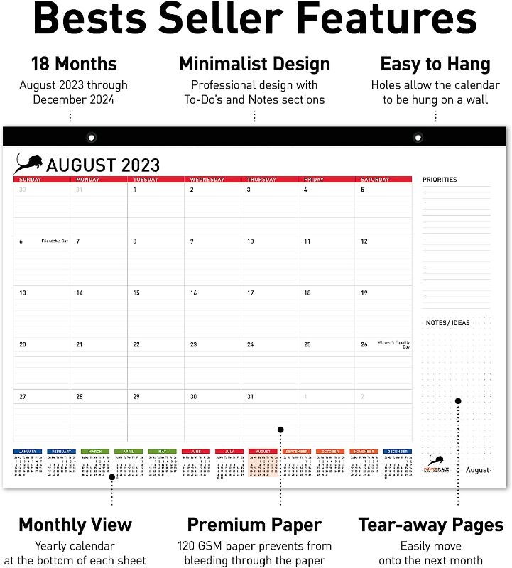 Photo 2 of Desk Calendar 2023-2024 – Large Desktop Calendar Pad for Office or Home – Big Monthly Calendar 17" x 12" for Work with To-Do List & Notes | Calendar for Teachers, Student, Classroom (Runs 18 Months August 2023 - December 2024)