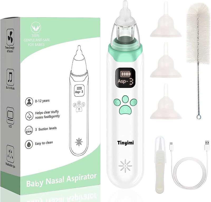 Photo 1 of Baby Nasal Aspirator - Safe, Quick, and Hygienic Nose Cleaner with Pause, Music, and Light Soothing Functions - 3 Silicone Tips, Adjustable Suction Level
