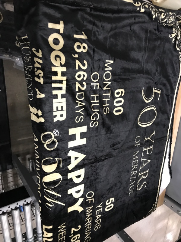 Photo 1 of Large plush throw blanket 50th anniversary, marriage, black and gold (4'x5' ft)