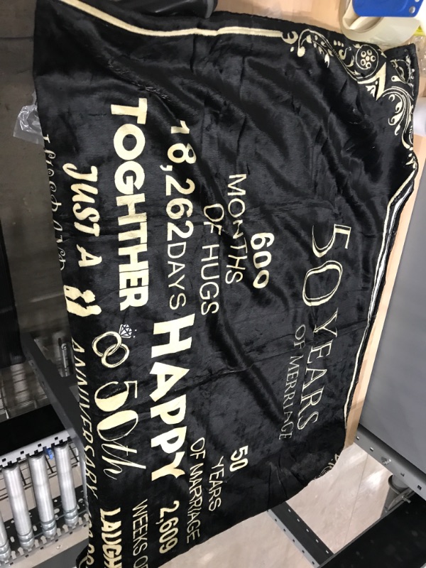 Photo 1 of Large plush throw blanket 50th anniversary, marriage, black and gold (4'x5' ft)