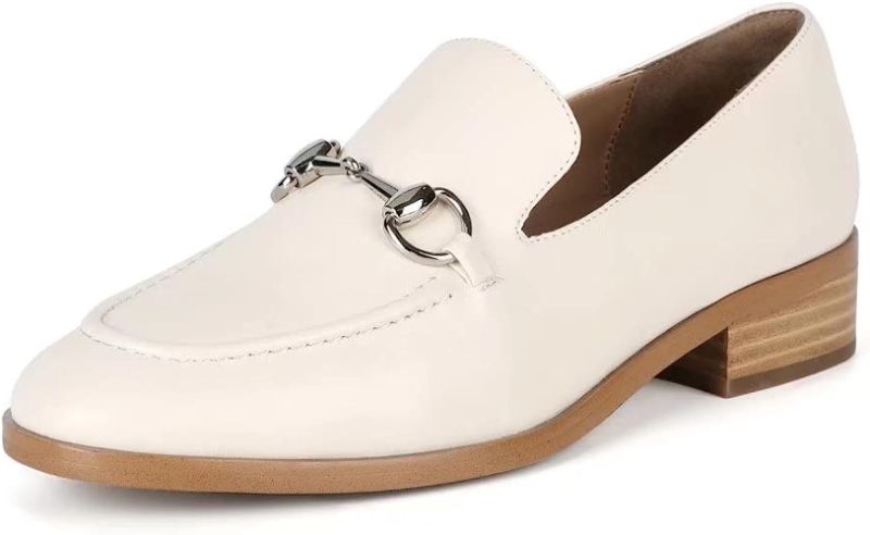 Photo 1 of ALLASWISH Loafers for Women Comfortable Leather Round Toe Women's Loafers & Slip-ons Casual Driving Walking Office Flats Shoes WHITE SIZE 7.5