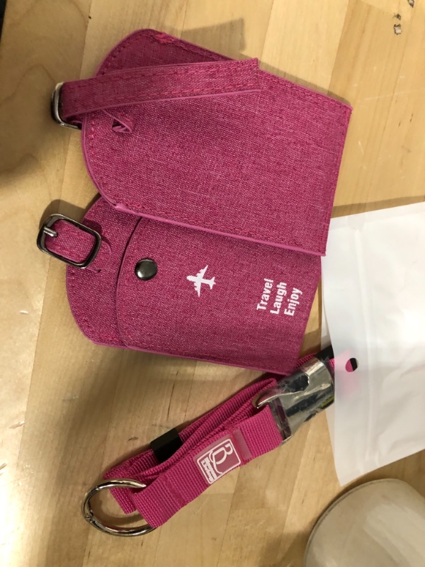 Photo 4 of BLOSSOM LIVING 2 Luggage Tags for Suitcases & 1 Adjustable Travel Bag Strap Set - Unique Luggage Identifiers with Privacy Protection Cover - Pink