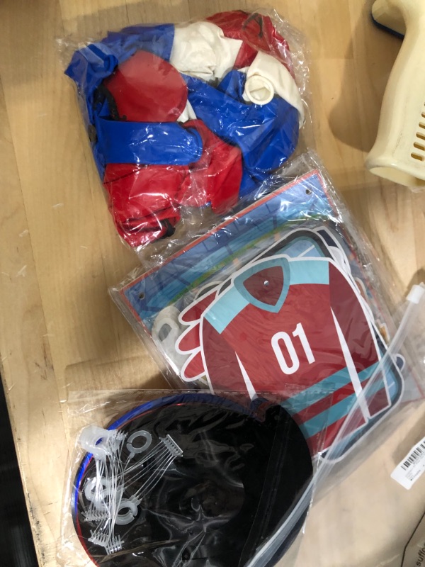 Photo 1 of Hockey Party Supplies - Ice Hockey Birthday Party Set Including Plates, Cups, Napkins, Tableware, Tablecloth, Hanging Swirl, Balloons, Banner for Kid's...
