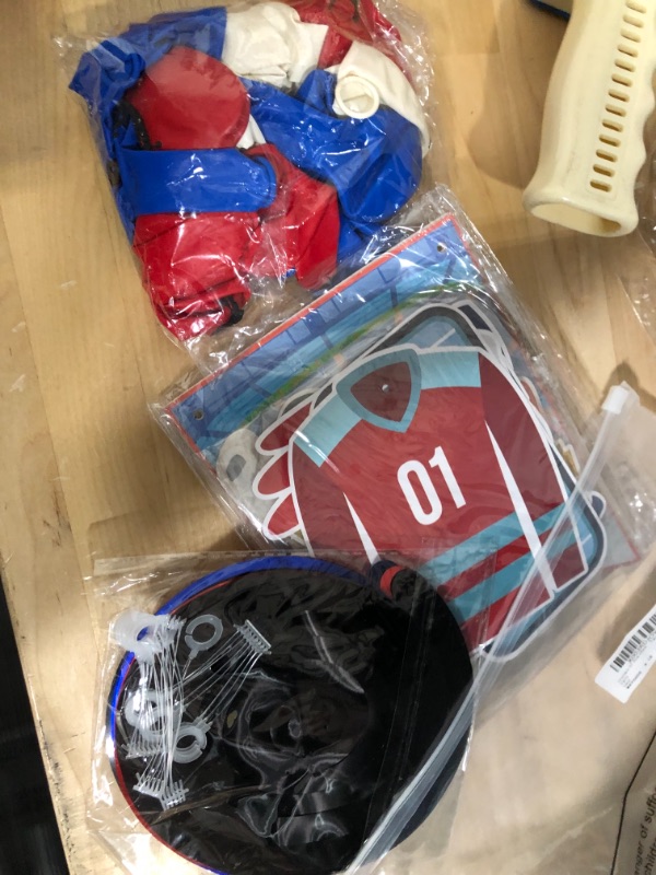 Photo 1 of Hockey Party Supplies - Ice Hockey Birthday Party Set Including Plates, Cups, Napkins, Tableware, Tablecloth, Hanging Swirl, Balloons, Banner for Kid's...
