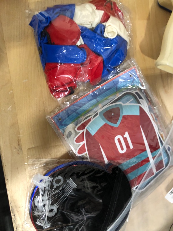 Photo 1 of Hockey Party Supplies - Ice Hockey Birthday Party Set Including Plates, Cups, Napkins, Tableware, Tablecloth, Hanging Swirl, Balloons, Banner for Kid's...
