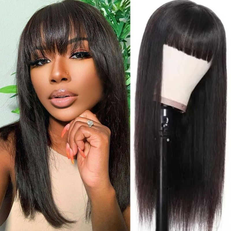 Photo 1 of  Straight Human Hair Wigs with Bangs COLOR LIGHT 