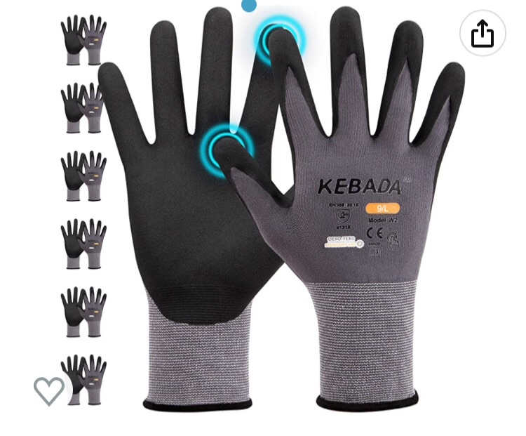 Photo 1 of 2 PACK Kebada W2 6 Pairs Safety Work Gloves, Large Size, Nylon and Ultra Elastic Spandex Liner, Micro-Foam Nitrile Coating for Extra Grip, Touchscreen Compatible, Lightweight and Breathable