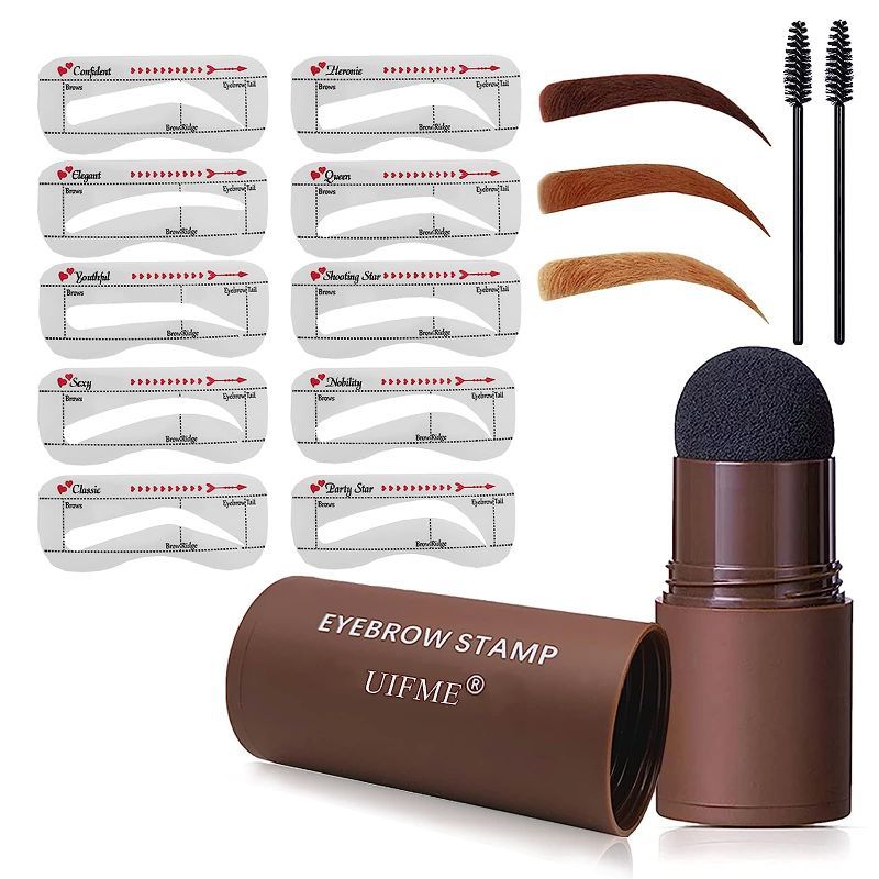 Photo 1 of Eyebrow Stamp Stencil Kit And Brow Stamp Shaping Kit-Long Lasting Eyebrow Stamp Waterproof,Eyebrow Stamp Tool Kit With 10 Styles Reusable Eyebrow Stencils(Dark Brown)
