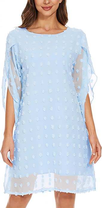 Photo 1 of BELONGSCI Women's Summer Dress Sweet & Cute V-Neck Bell Sleeve Shift Dress Mini Dress, Perfect for Wedding or Graduation  XL 