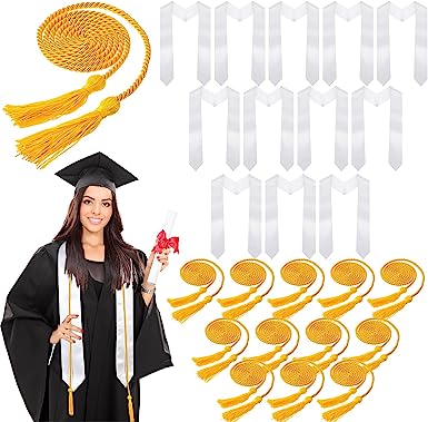 Photo 1 of 24Pcs Graduation Stole and Graduation Cords with Tassel Plain Satin Graduation Sash Honors Cords for Graduation Adult