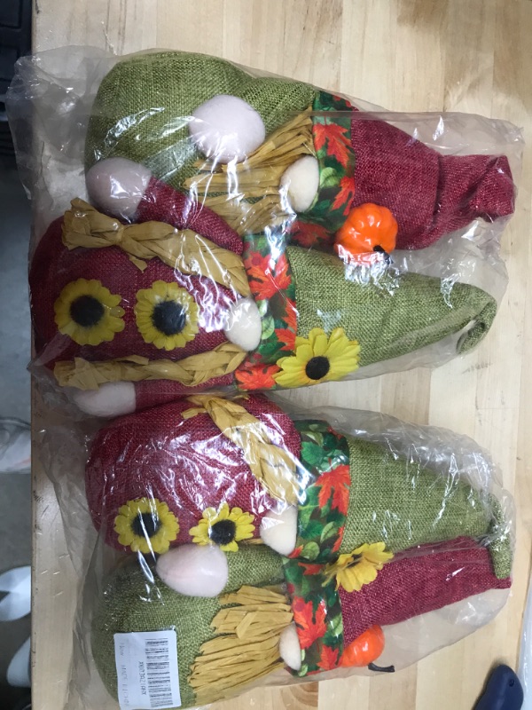Photo 2 of  Fall Gnome Autumn Gnomes Plush with Sunflower Hat Handmade  AND PUMPKIN HAT Thanksgiving Decorations Scandinavian Tomte Nisse Swedish Elf Dwarf for Thanksgiving Day-- 2 ITEMS GNOMES ONLY