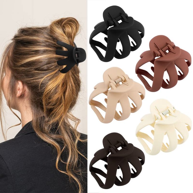 Photo 2 of  5 Pcs Octopus Hair Clips Matte Hair Clips Octopus Hair Claw 3.15" Large Hair Claw Clips for Women Strong Grip Non-slip Jaw Clips for Thick and...