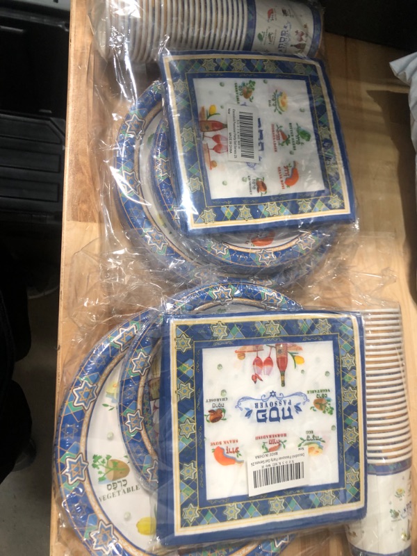 Photo 2 of **BUNDLE OF 2**  Decodinli Passover Party Supplies Serves 25, Passover Party Decorations, Passover Seder Plates and Napkins, Passover Themed Disposable Seder Plates and Cups, Passover Tableware Set